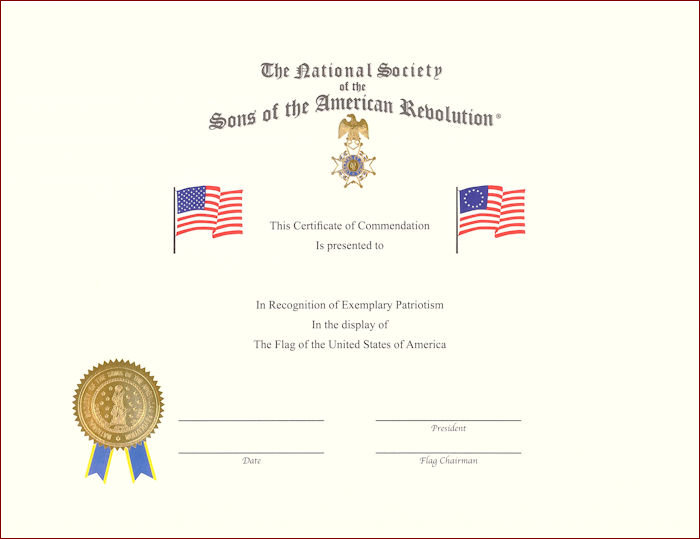 Patriotic Flag Program Certificate